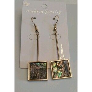 Gold Tone Long Hanging Abalone Earrings